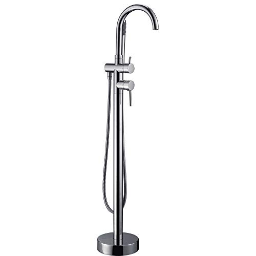 Esnbia Chrome Floor Mounted Bathtub Shower Faucets Set Free Standing Bathroom Shower Mixer Tpas with Handheld Spray 1300000I