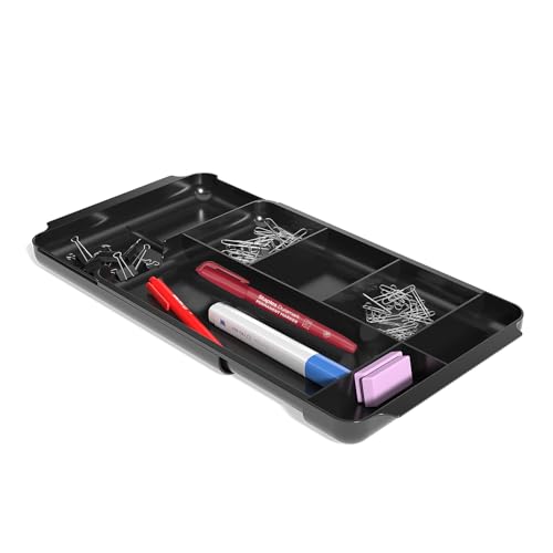 TRU RED Expandable Plastic Drawer Organizer, 7‑Compartment, Black &ndash; Adjustable Desk & Drawer...