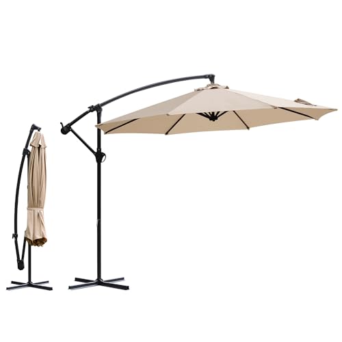 Sekey Ampelschirm Aluminium 300 cm Sonnenschirm mit Kurbel Gartenschirm Kurbelschirm mit Kurbelvorrichtung UV50+ Sonnenschutz Robust und Stabil für den Garten Taupe