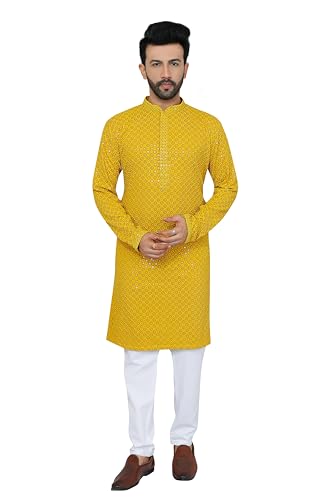 Kurta for mens, Chikankari Embroidered Kurta and Straight Pants Set, Viscose, Knee Length, Mens kurta