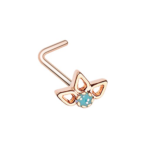 Sparkling Ornate Lotus L-Shape Nose Ring (Sold Individually) (Rose Gold)