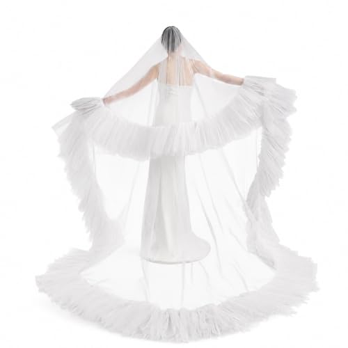 Velo de novia largo con dobladillo fruncido y caída de 220 cm confeccionado en blanco roto