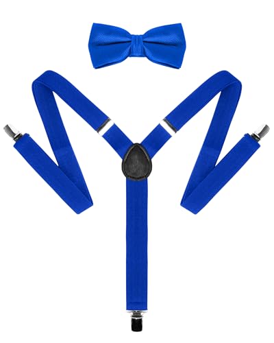 Umo Lorenzo Kids Suspender and Bowtie Sets - Adjustable Y Shape Suspenders for Boys Ages 8-12