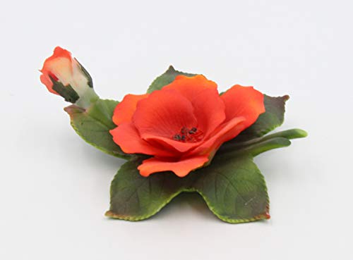 Fine Porcelain Orange Color Wild Rose Flower Figurine, 5-3/8" L