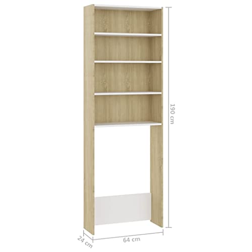 vidaXL-Armario-de-Lavadora-Cuarto-Bano-Aseo-Inodoro-Secadora-Estanteria-Estante-Muebles-Mobiliario-Colada-Almacenaje-Blanco-Roble-Sonoma-64x24x190-cm
