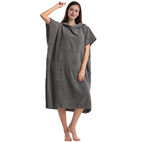 Mingfuxin Poncho à capuche en microfibre à séchage rapide pour la plage, le bain, la natation, le surf, les adultes et les adolescents (gris) Cover
