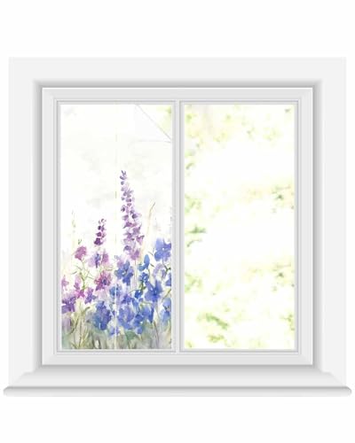 Película decorativa para ventana floral azul púrpura 17.7"x39.3" miniatura 2