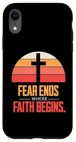 Fear Ends Where Faith Begins Retro Sunset Cross �X�}�z�P�[�X iPhone XR �p