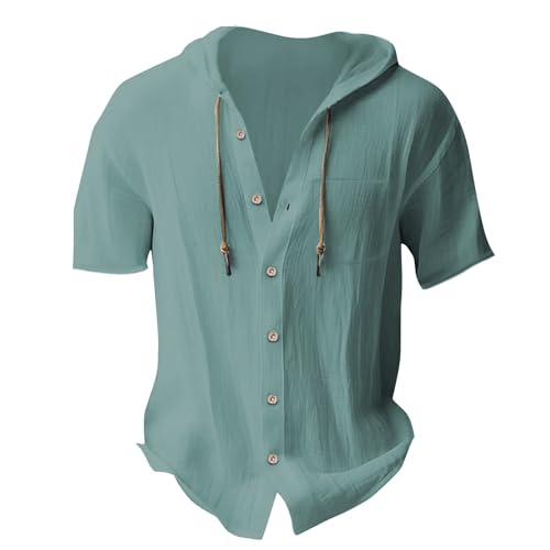 Mens Cotton Linen Hoodies Lightweight Button Up Long Sleeve Shirts with Hood Stylish Thin UPF 50+ Sun Protection Shirt3