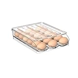 RECEVE Large Capacity Egg Holder for Refrigerator,Automatic Rolling Egg Fresh Storage Box，Clear...