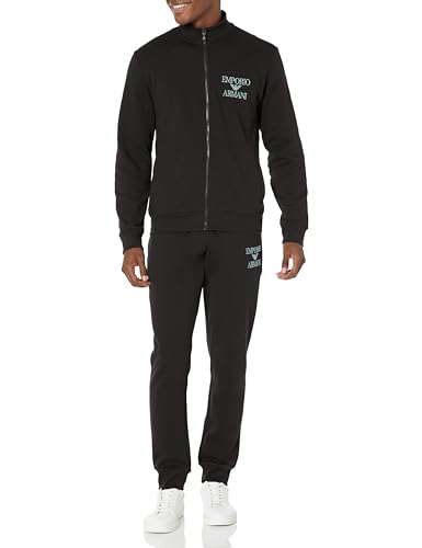 Emporio Armani Felpa da uomo con cerniera Iconic Terry Sweater+Pantaloni (confezione da 2), Nero, S