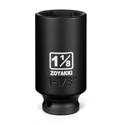 ZOYAKKI 1/2 Drive 1-1/8 Deep 6 Pt CR-MO SAE Impact Socket for Axle Nuts