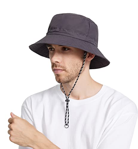 Gionforsy Reversible Sun Bucket Hat Cap Unisex With Strap Wide Brim Summer Hat Foldable Travel Uv Protection For Boys Girls (Dark Gray) #TOP22