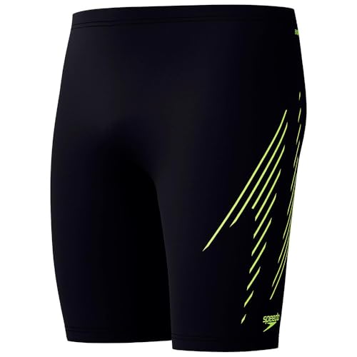 Speedo Hyperboom Placement Jammer | Swim Training | Fitness | Chlorine Resistant Jammer para Hombre, Black/Hyper Yellow, 40