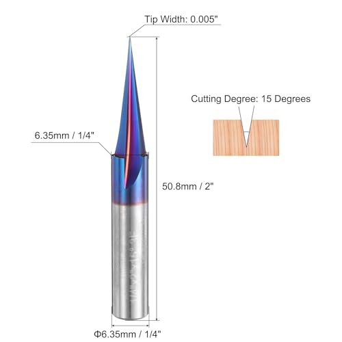 Fraise carbure nano-revêtue uxcell à rainure en V 15° pour pointe CNC robuste - 2