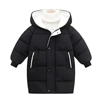 JiAmy Kids Boys Girls Down Jacket Hooded Long Toddler Warm Winter Coat Snow Outerwear Zipper Button Up Windproof Clothes 8-9 Years Black