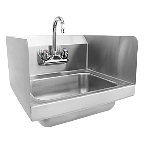 Image of AmGood Stainless Steel Wall Mount Hand Sink | NSF | Commercial Hand Washing Basin For Restaurant, Kitchen and Home (12 inch x 12 inch with Sidesplash)