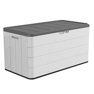 ADDOK Large Resin Deck Box Lockable Outdoor Garden Storage Box Waterproof Elegant Storage Bench for Cushions Garden Tools