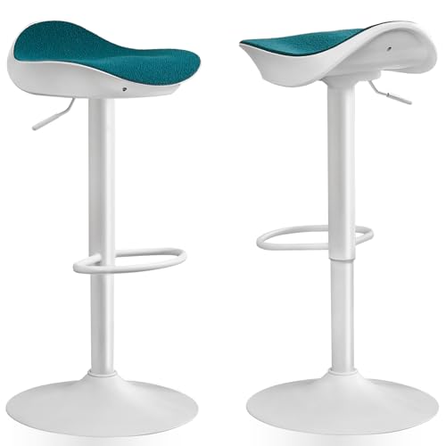 YOUTASTE Barhocker 2er Set mit Teddy-Vlies, Barstühle höhenverstellbare, Küchenstuhl mit Fußstütze, Komfortable Drehstuhl Tresenhocker Bistrohocker für Bar, Küche, Esszimmer, Weiß-Grün