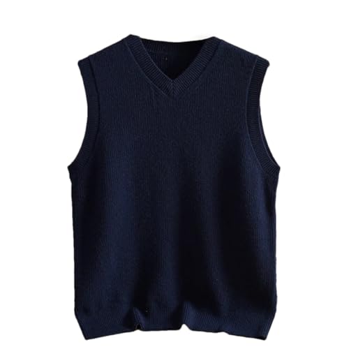 Men’s Solid Color V-Neck Wool Sweater Vest Fall Winter Loose Knit Pullover Sleeveless Casual Striped Tank Tops
