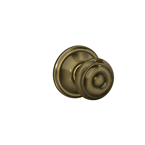 Schlage F10 GEO 609 Georgian Door Knob, Hall & Closet Passage Lock, Antique Brass #1