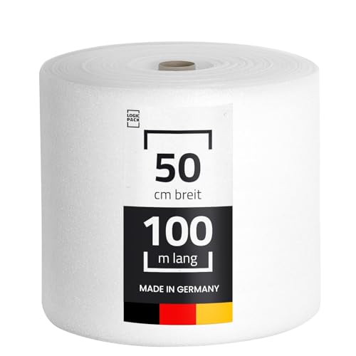 LOGIC PACK Sottopavimento Isolante PE Schiuma 3 mm 50 m² Isolamento da calpestio e termico per laminato e parquet Rotolo di schiuma per imballaggio - facile da tagliare (1 rotolo 0,5 m x 100 m)