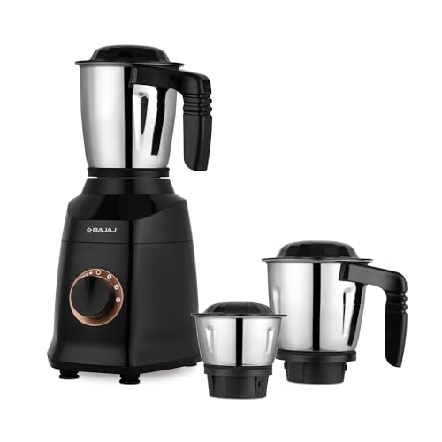 Bajaj Military Series Finesse 750W Mixer Grinder| 3 Stainless Steel Military Grade Jars* | DuraCut® Blades| Midnight Black