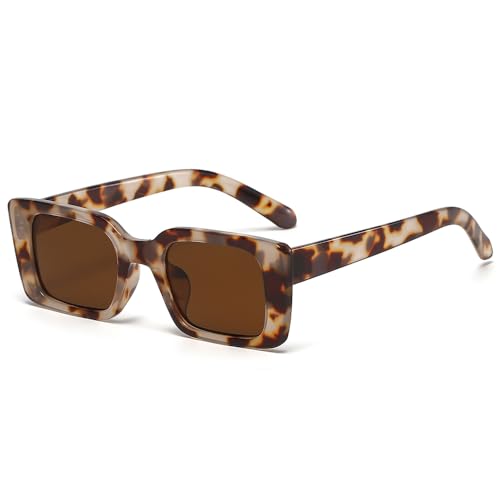 Women's Small Frame Beach/Travel Shades Rectangle Square Sunglasses Leopard Sun Glasses(C8)