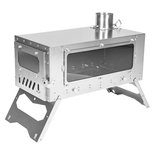 Estufa de leña ultraligera de titanio para tiendas de campaña con horno extraíble, estufa portátil de camping para calefacción, cocina y uso al aire libre