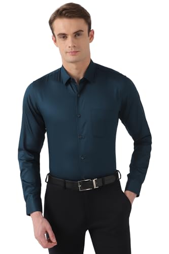 Image of Peter England Men 100% Cotton Premium Solid Slim Fit Full Sleeve Party Shirt