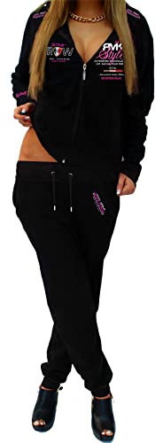 RMK Damen Jogginganzug Trainingsanzug Hose Jacke Streetwear Hausanzug Fitnessanzug A.2258 (36 Schwarz-Pink)