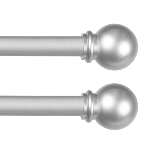 Image of Kenney Chelsea Ball End Window Curtain Rod, 48-86 Inch Adjustable Rod Set, Brushed Nickel Silver Finish, 2 Pack