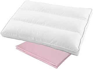 Baby Toddler First Pillow - 48 x 33cm Cot Pillow with Pillowcase for Boys Girls Sleeping - Ergonomic Sleep Neck Pillow - Three-Dimensional Head Pillow- 100% Cotton Soft Baby Pillow for Cot Bed Travel