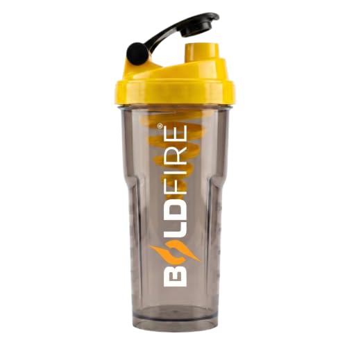 Image of Protein Shaker Bottle 700ml with Mixing Spring, Leakproof BPA-Free Gym Shaker Cup for Protein, Pre & Post Workout Drinks, Smoke Grey with Yellow Lid