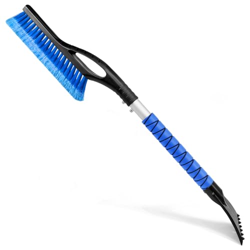 Auccutro 27'' Ice Scraper Snow Brush for Car Windshield, Aluminum Extendable Snow Removal Tools for Car Window with Foam Grip for SUV Vehicle Auto Trucks Window