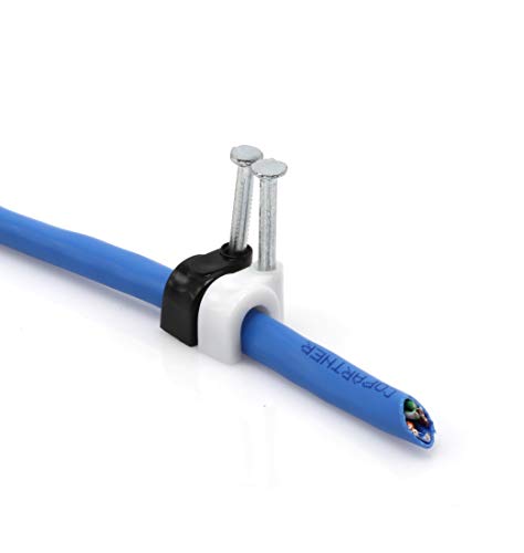 The Cimple Co - Single Coaxial Cable Clips, Cat6, Electrical Wire Cable Clip, 1/4 In (6 Mm) Nail Clip And Fastener, White (100 Pieces Per Bag) #TOP7