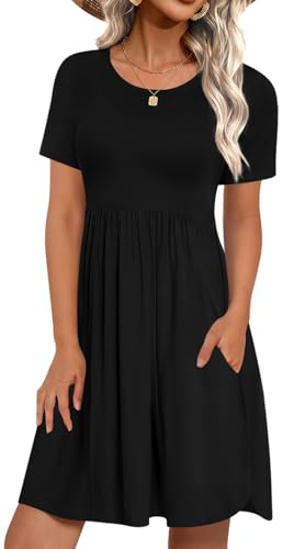 Image of LONGYUAN Womens Long Sleeve Dresses Casual Loose Fit Swing Dress Hide Belly with Pockets