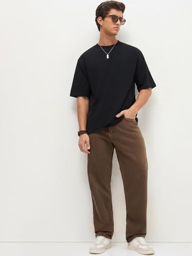 Urbano Fashion Men's Brown Loose Baggy Denim Jeans Chocolate Brown - Image 6