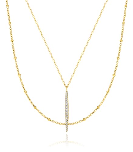 OZEL JEWELRY & GIFT Layered Gold Necklaces for Women - Crystal Colorful Delicate Cutting Pendant Necklace - 18K Gold Plated - Birthday Gifts (Made in Korea) (1C0161-1)