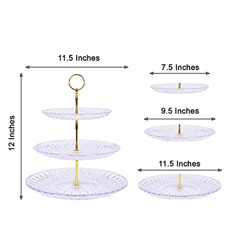 12-inch 3 Tier Crystal Clear Plastic Cupcake Holder Round Dessert Stand - Party Events Reception Catering Decorations