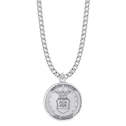 True Faith Jewelry Sterling Silver United States Air Force Service Medal with St Michael Patron Saint Archangel Pendant Necklace, 3/4 Inch