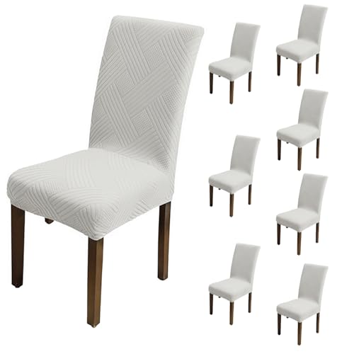 Image of House of Quirk Elegant Jacquard Chair Cover - 220 GSM Stretch Fabric, Universal Fit, Washable Short Dining Seat Protector Slipcover (Grey, Pack of 8)