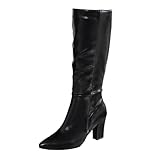 MODSGUE Weitschaftstiefel Damen Herbst Schaft Weite H Winter Winterstiefel Weitschaftstiefel Schlupfstiefel Kniehohe Stiefel Boots Wasserdicht mit Absatz Cowboystiefel