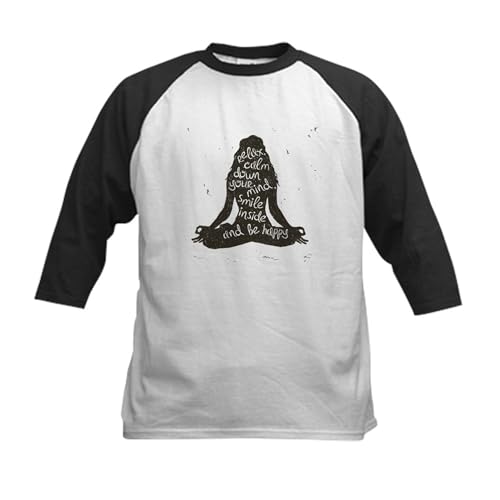 CafePress Cool Yoga Womens Meditating Medita Baseball Jersey Kids Cotton Baseball Jersey, 3/4 Raglan Sleeve Shirt Black/White