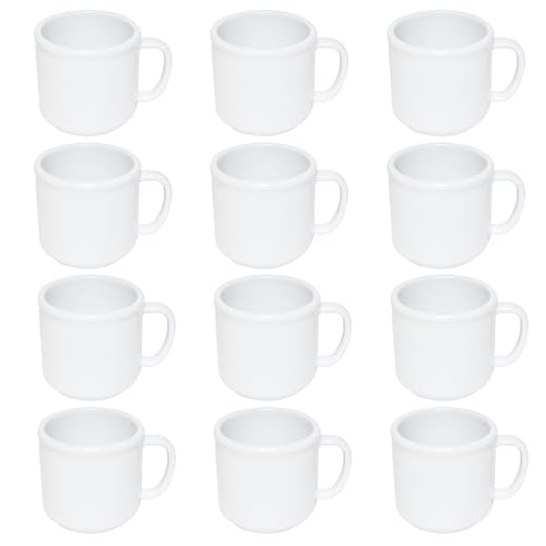 TrueCraftware- 10 oz Mug Melamine White Color Set of 12- Dishwasher Safe Break-Resistant Coffee Cup Set Reusable Plastic Cup for Latte Cappuccino Cocoa Hot Tea Mocha Home Cafe Restaurants