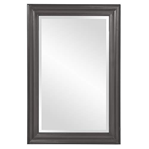 Image of Howard Elliott Collection George Rectangular Glossy Charcoal Wall Mirror, Rectangle Hanging Wood Framed Vanity Mirrors for Home Decor, Living Room, Bathroom, Bedroom, or Hallway, 24 x 36 Inch