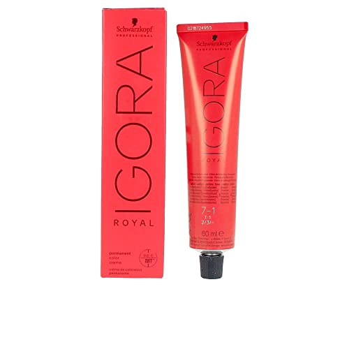 Schwarzkopf Igora Royal Tinte Permanente en Crema, Tono 7-1, colo rubio claro - 60 ml