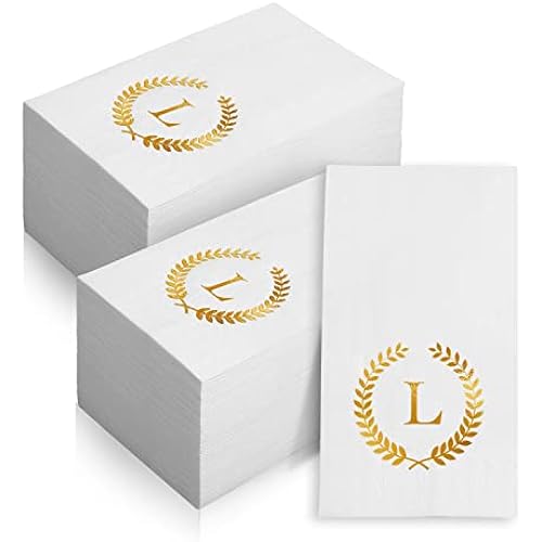200 Pack Monogrammed Disposable Napkins Gold Foil Letter L Guest Napkins Initial Disposable Hand Paper Towels for Wedding Engagement Baby Shower Party Home Kitchen Bathroom Dinner Decorative Towels