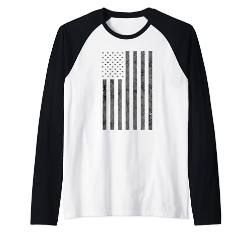 Vintage Black American Flag Raglan Baseball Tee