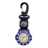 Zeroupshop Orologio con moschettone, con bussola, lancette luminose, attrezzatura da escursionismo, in metallo, nylon, a clip, per campeggio, arrampicata, alpinismo, nero (blu)